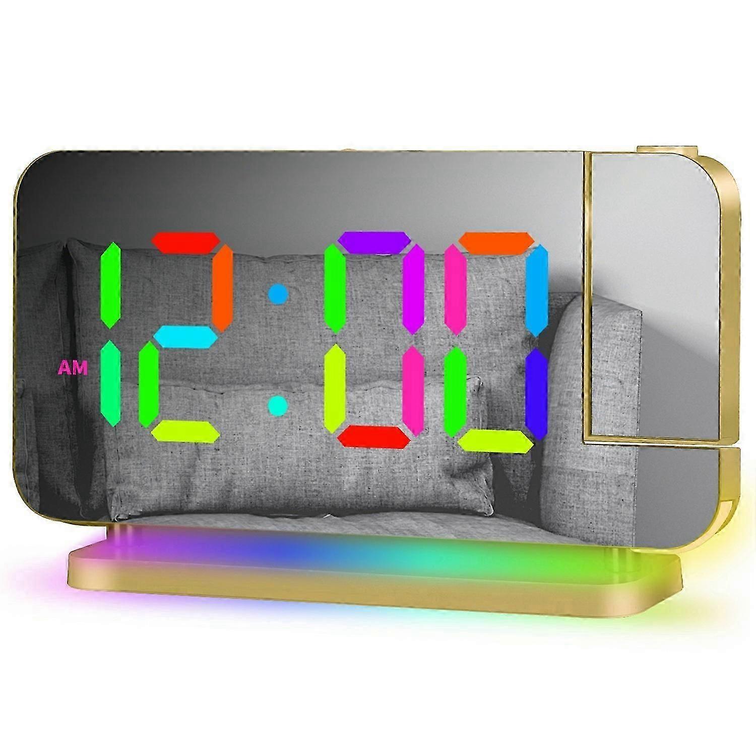 EN8853B Mirror Display RGB Digital Alarm Clock with Adjustable Brightness and Dynamic Color Modes