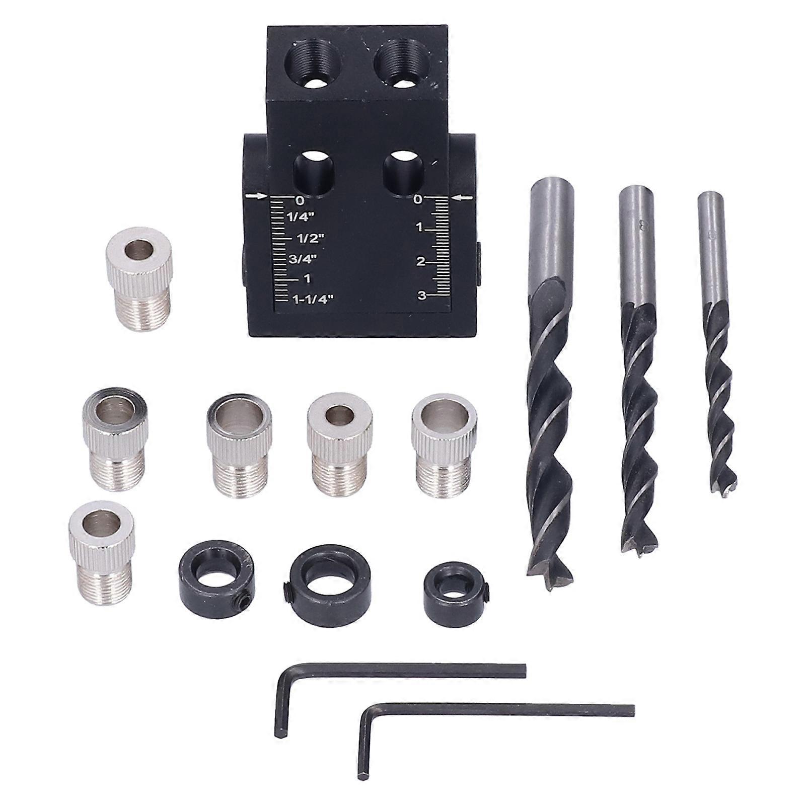Oblique Hole Locator 15° Pocket Slant Hole Jig Kit with Drill Bits for Woodworking Precision Positioning