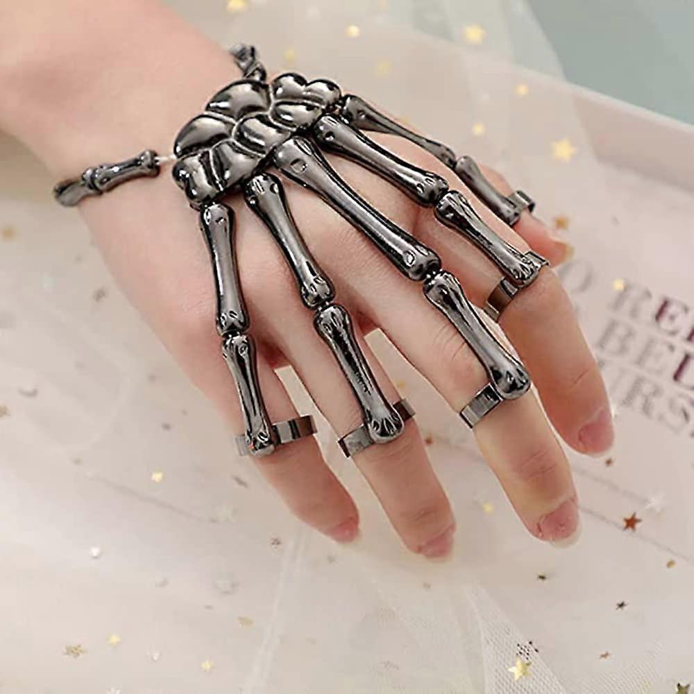 Exaggerate Skull Skeleton Finger Hand Bracelet for Halloween