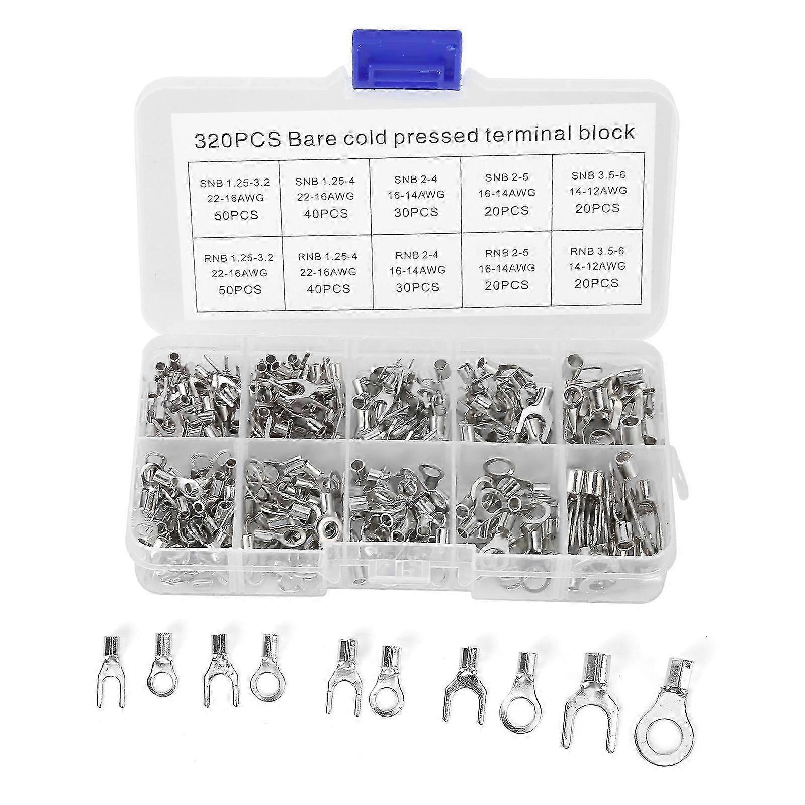 320Pcs Non Insulated Ring Terminals Copper Fork OT/UT Terminals Electric Wire Connerctor Kit