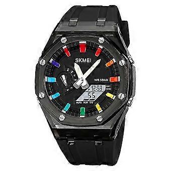 Skmei Waterdicht Heren Horloge Countdown Stopwatch Led Elektronisch Uurwerk Polshorloge 5wekker 2 Digitale Horloges 2100 zwart wit