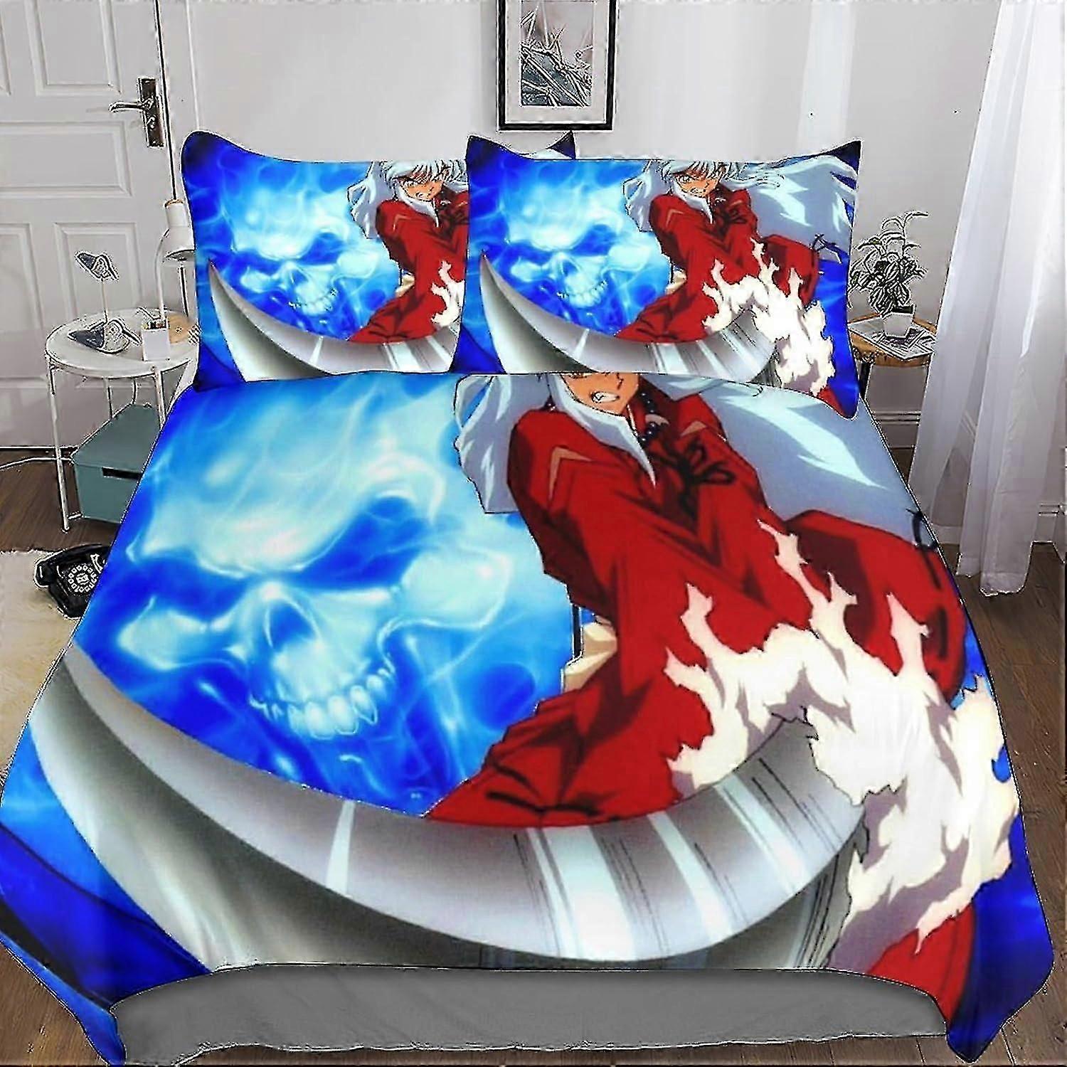 o5883 Lakan MYPALL Inuyasha 3D påslakan sängkläder set för pojkar flickor täcke överdrag ultra mjuk 3D mikrofiber överkast täcke med dragkedja
