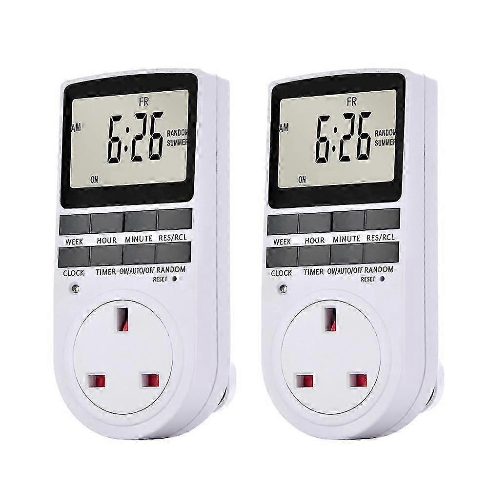 Pack of 2 Digital Plug-in Timer Socket LCD Display 10 Programmable Switching Programs 24 Hours & 7 Days Energy Saving Timer Socket for Electrical Appl