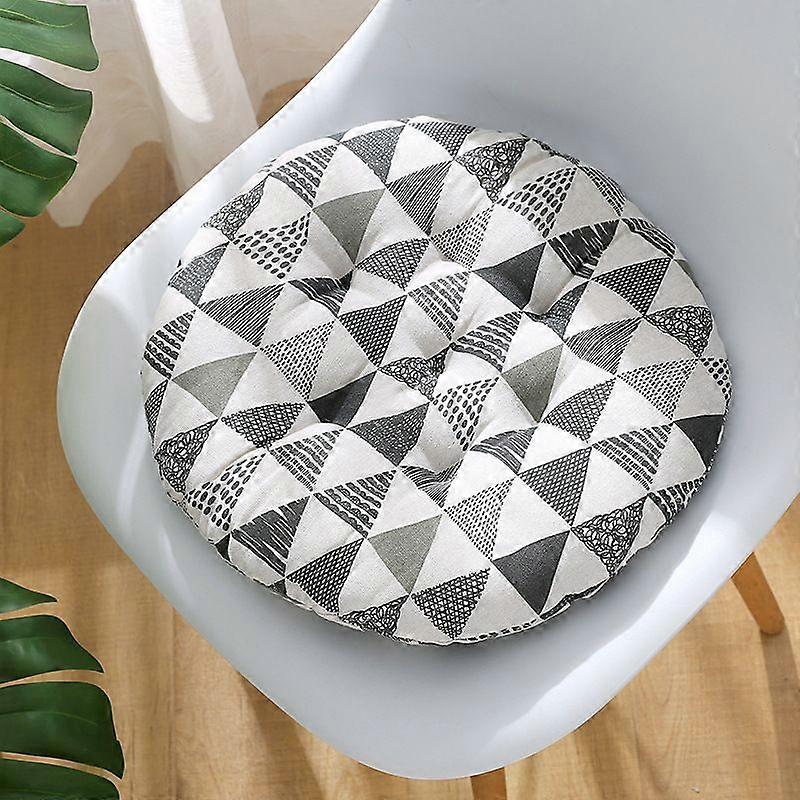 Round Chair Cushion Set - Breathable Tatami Cushions Grey Triangle 40cm Set of 2