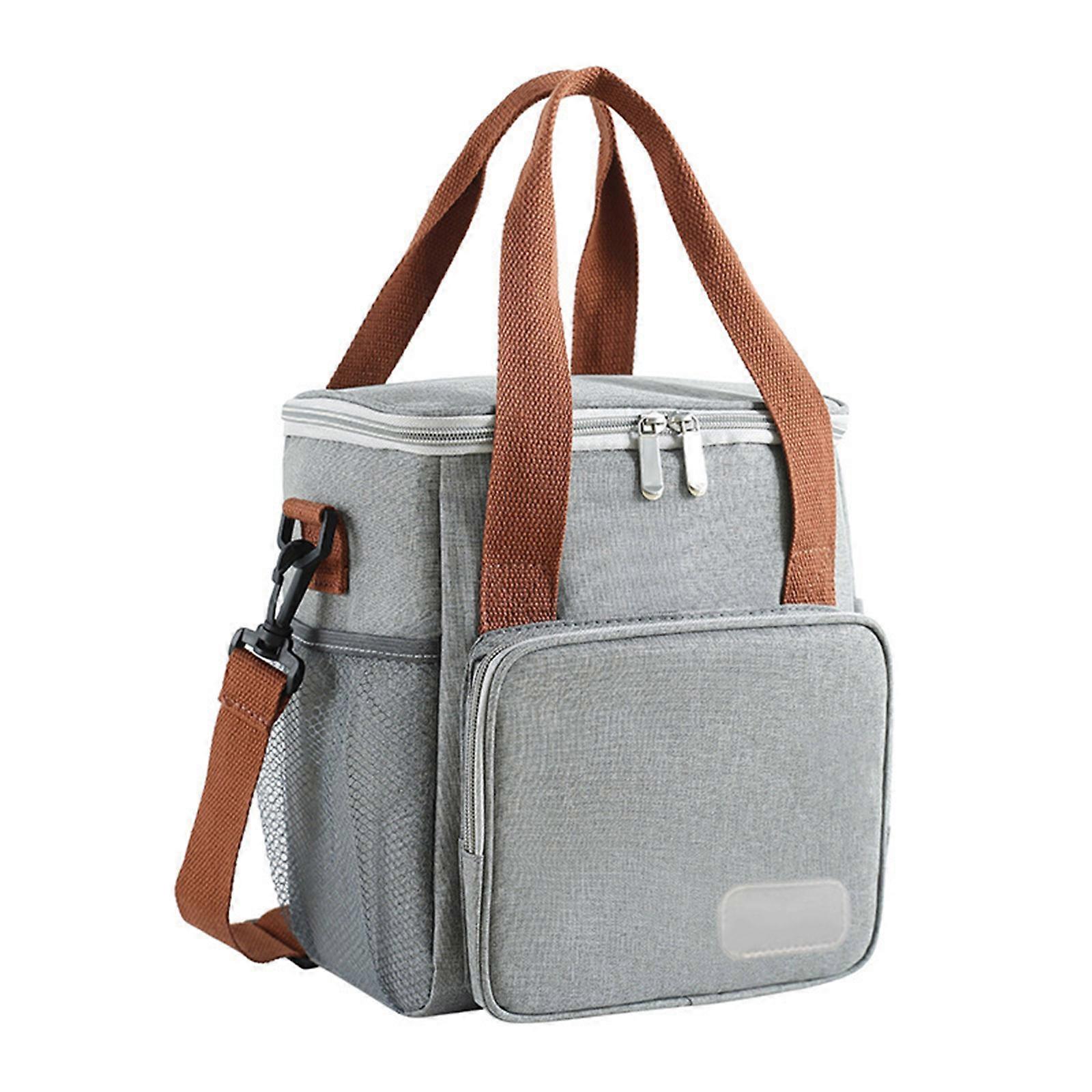 Elegant Oxford Cloth Lunch Bag Portable Food Container Insulated Leakproof Pouch with Multiple Pockets for Daily Use Gray