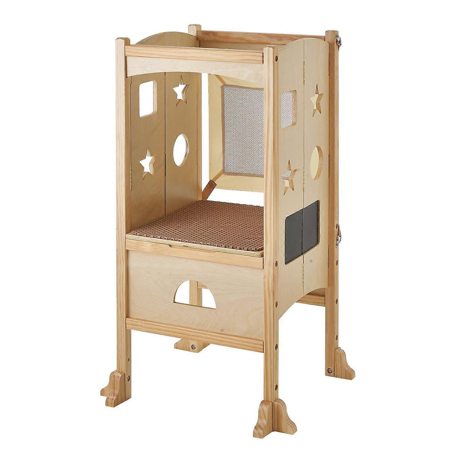 Tower Step Stool, Foldable Toddler Kitchen Stool Helper, 3-Level Adjustable Height Toddler Step Stools with Safety Net