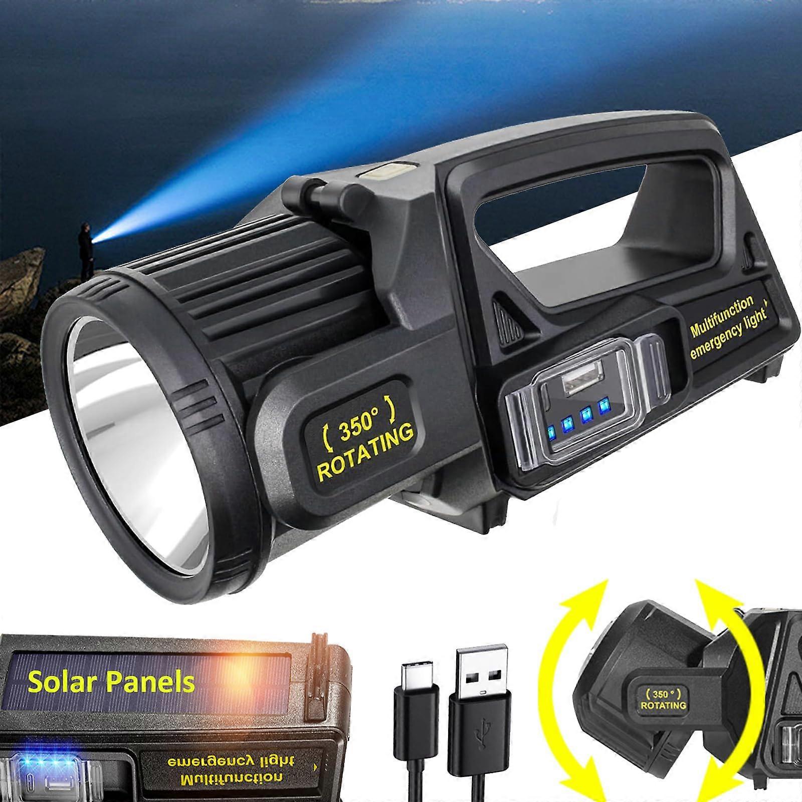 Rechargeable Spotlight 2,000,000 Lumens Led Solar Spot Lights Outdoor Handheld Long Range Flashlight with 9 Modes for Fishing Boating Large Size
