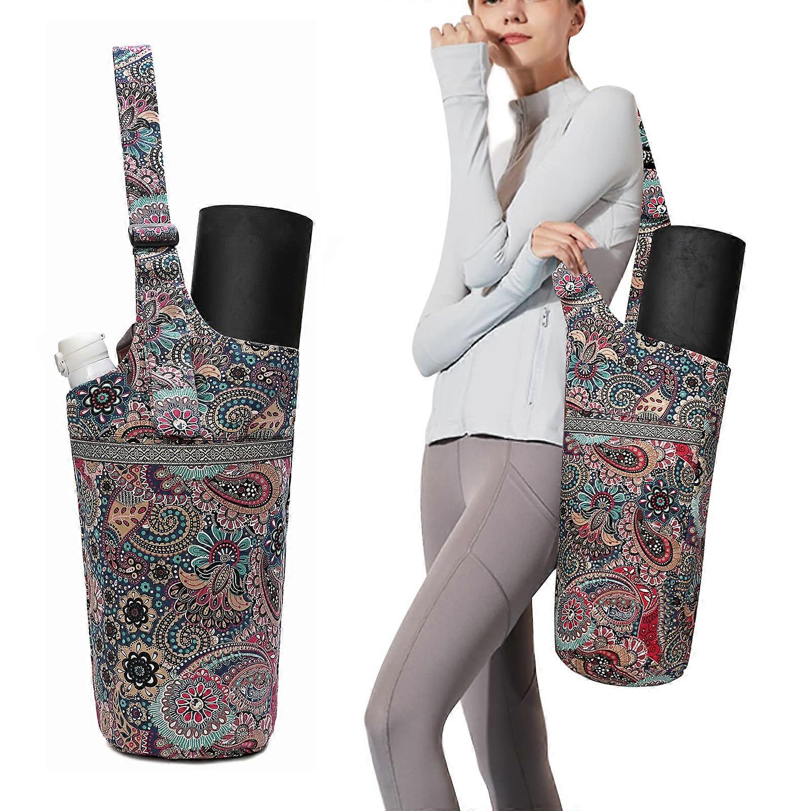 Large Yoga Mat Bag with Adjustable Shoulder Strap, Zipper Pocket, and Extra Storage in Pink Canvas