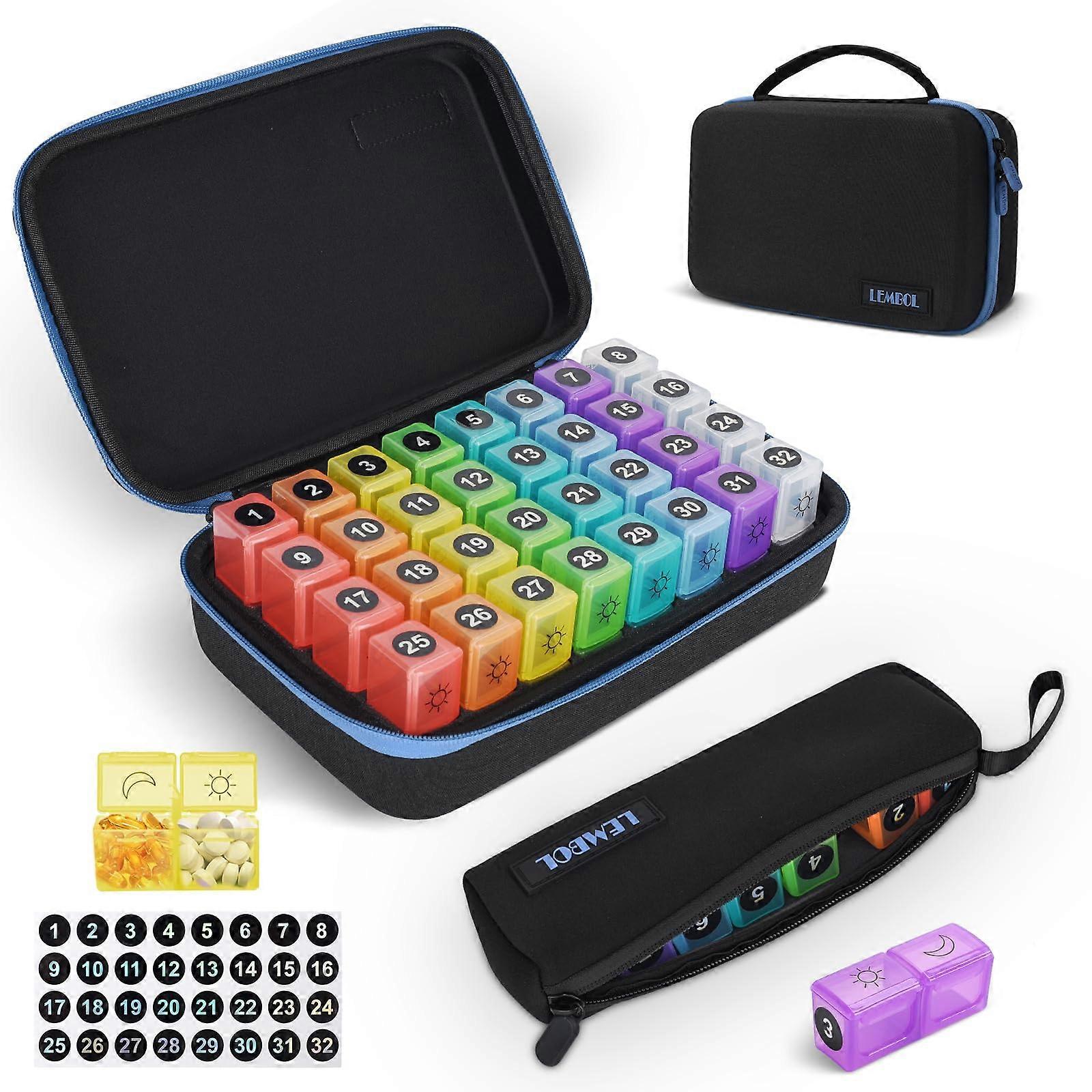Monthly Pill Organizer 2 Times a Day, 30 Day Organizer Pill Box AM PM with Weekly Pill Bag