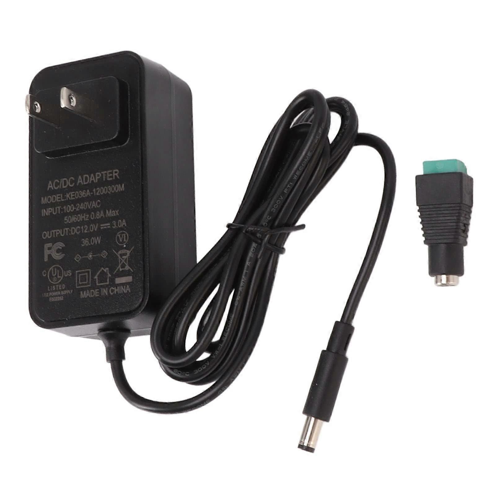 Power Supply Adapter AC 100-240V to DC 12V 3A Universal Transformer for LED Strips, Speakers, CCTV Cameras, US Plug