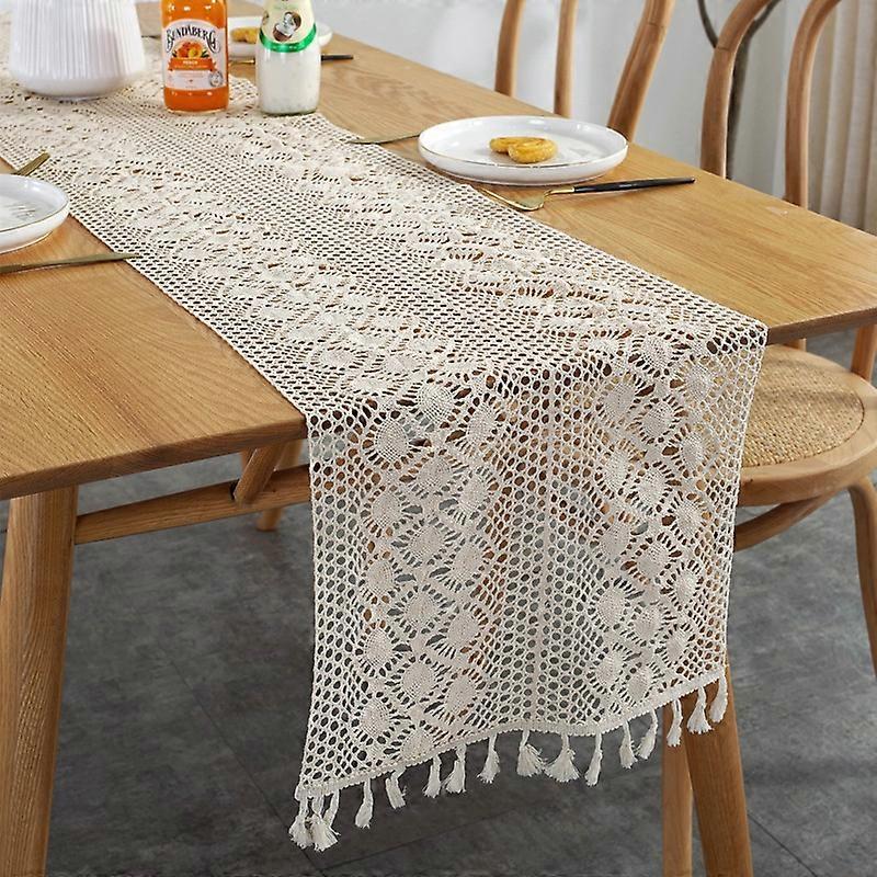 Widened And Stitched Rustic Knitted Hollow Tablecloth, Size: 30x160cm