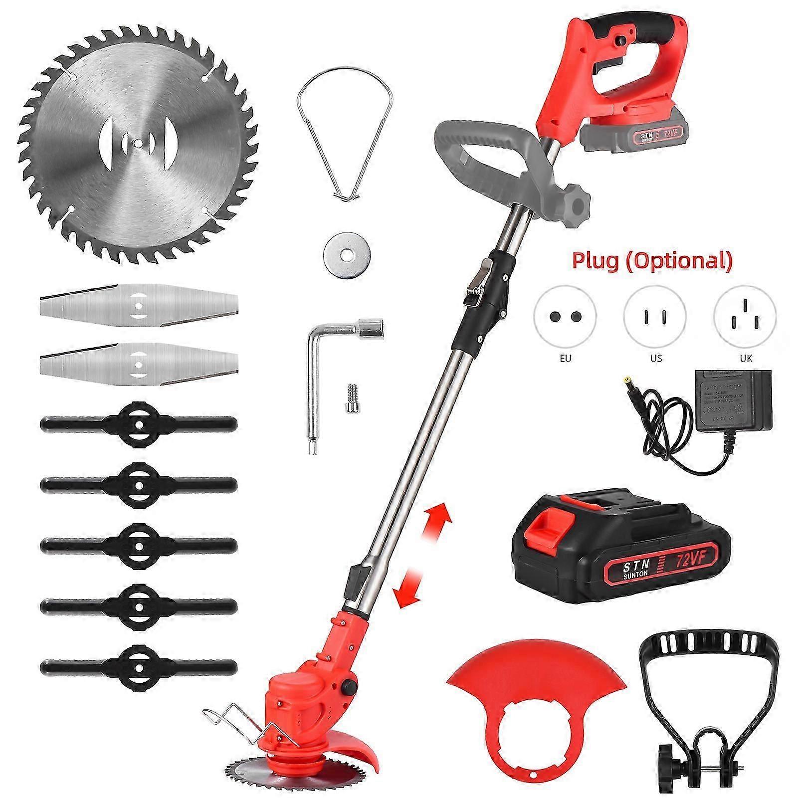 Electric Weed Wacker Cordless 72V 2000mAh Weed Eater Battery Powered with 1 Battery / Charger / 3 Types Cutting Blades Adjustable Height Lightweight W