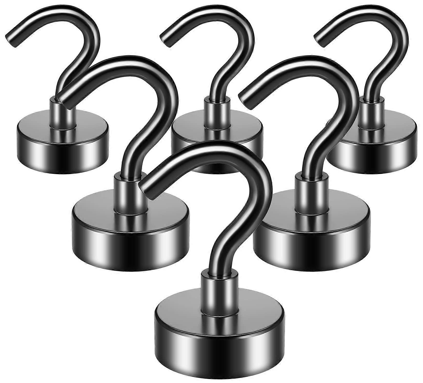 6 Pack Magnetic Hooks, Fridge Magnet Hooks for Hanging, Neodymium Magnets with Hooks, Magnetic Hooks for Bathroom, Kitchen, Garage (Black)
