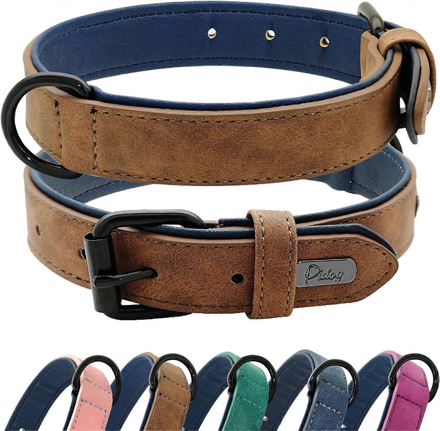 SBSGVSoft Padded Leather Dog Collar, Breathable Heavy Duty Dog Collar Leather with Adjustable Rust-Proof Metal Buckle for Small Medium Large Dogs, Bro