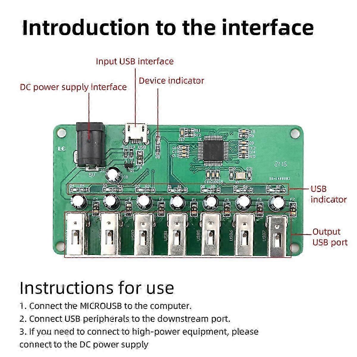 DC5V Typ-C USB 2.0 HUB Modul 1 bis 7 Port USB Hub Sieben Port Splitter Erweiterungsmodul mit LED 48