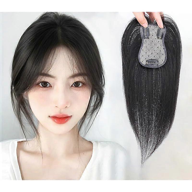 Silk Base Human Hair Toppers Clip In for Women, 7x11cm Brazilian Hairpieces, Straight Hair Loss Cover (Black, 25CM/10IN)