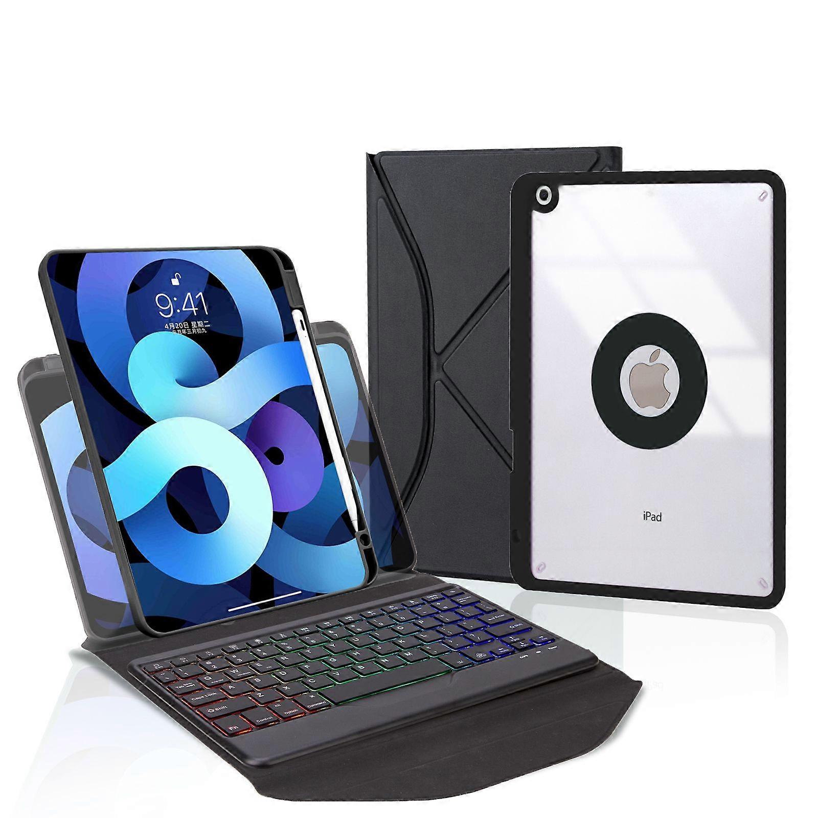 Bluetooth Keyboard Case for iPad 10.2 (2021/2020/2019) Tri-Color Backlit Magnetic Detachable and Adjustable Stand Lightweight Protective Cover