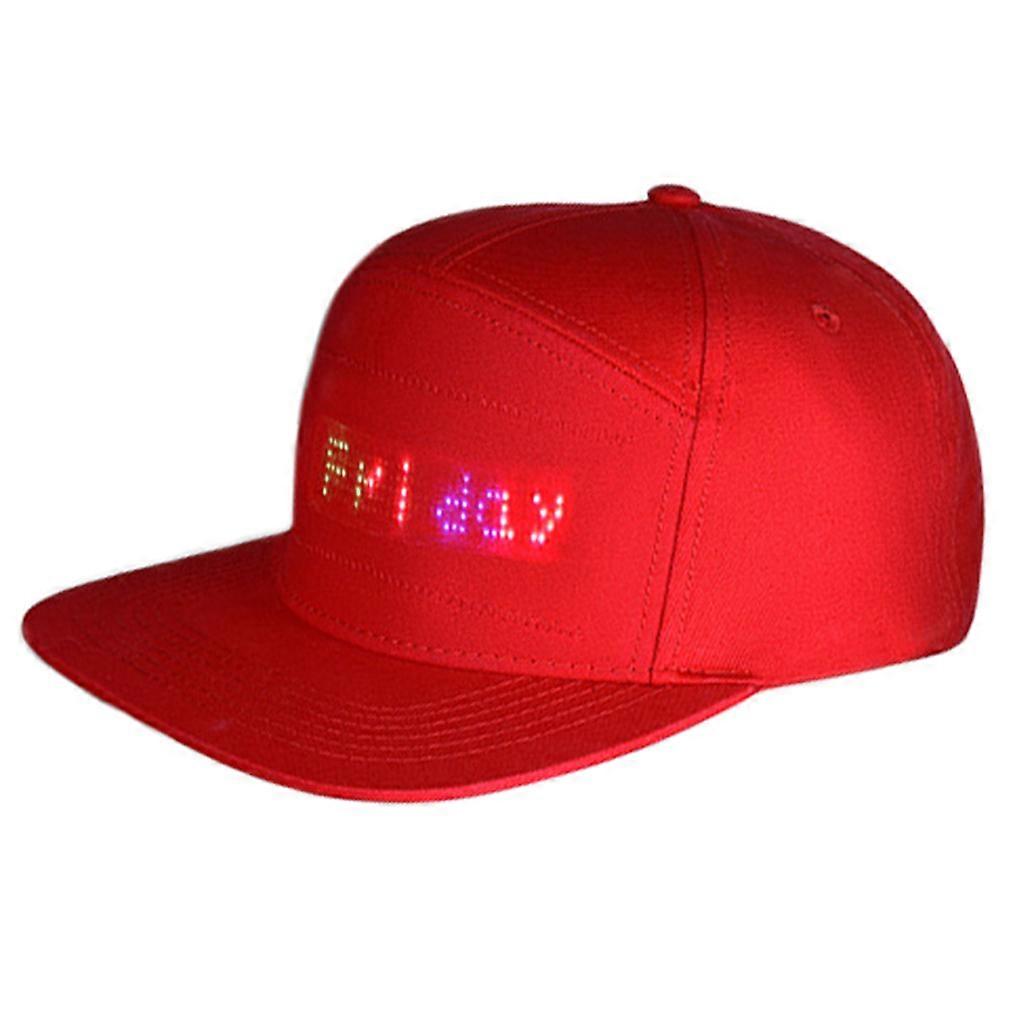 Unisex Bluetooth-compatible LED Mobile Phone APP Controlled Baseball Hat Scroll Message Display Board Hip Hop Street Red