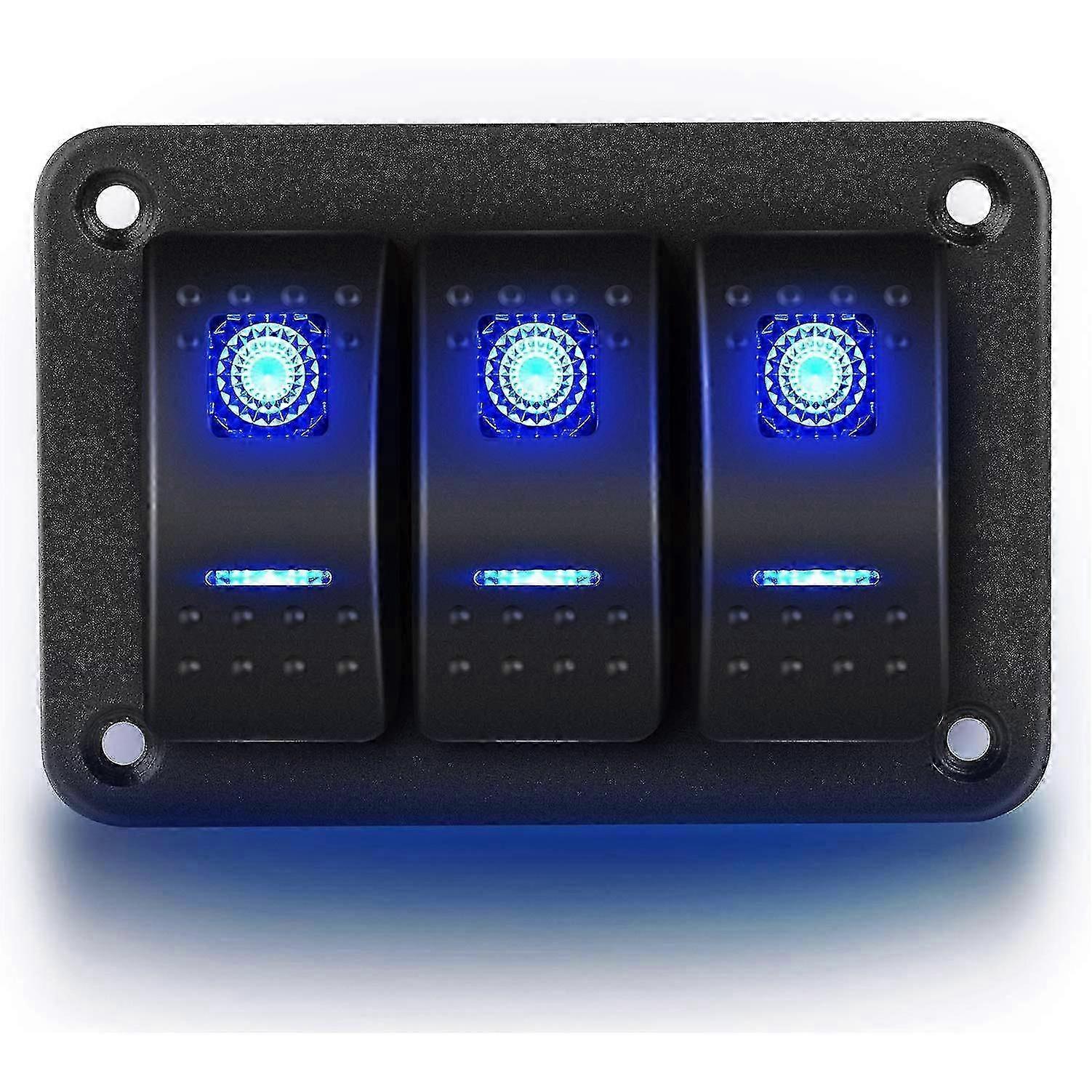 3 Gang Switch Panel Toggle, 12V / 24V Switch Toggle Panel mit Doppel-LED Electric Board Boot Auto Tench Co Panel