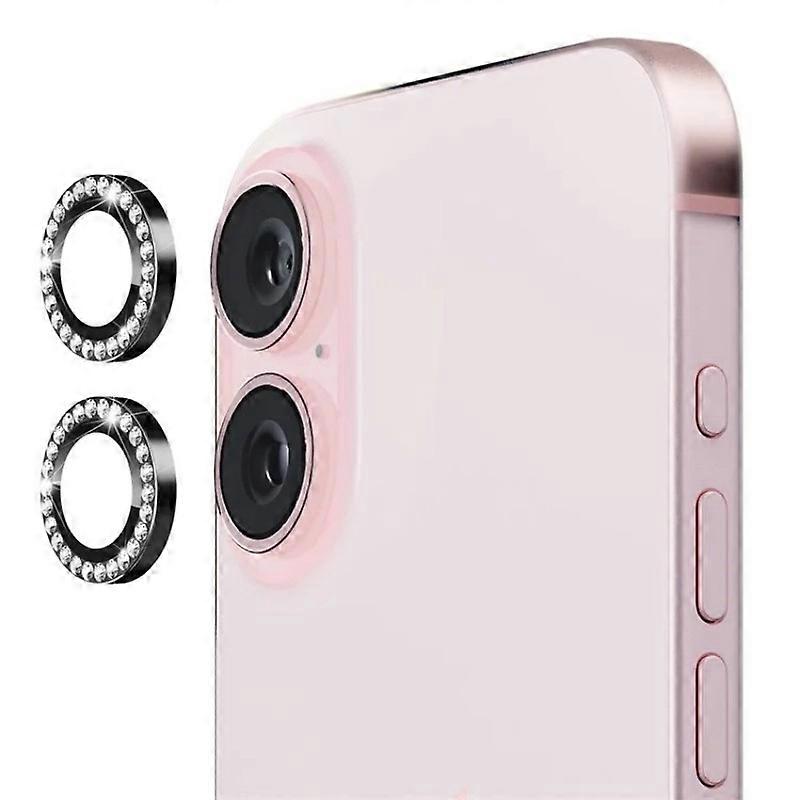 Compatible For iPhone 16 Plus / iPhone 16 WANLONFENG Camera Lens Protector with Metal Frame Rhinestone Decor