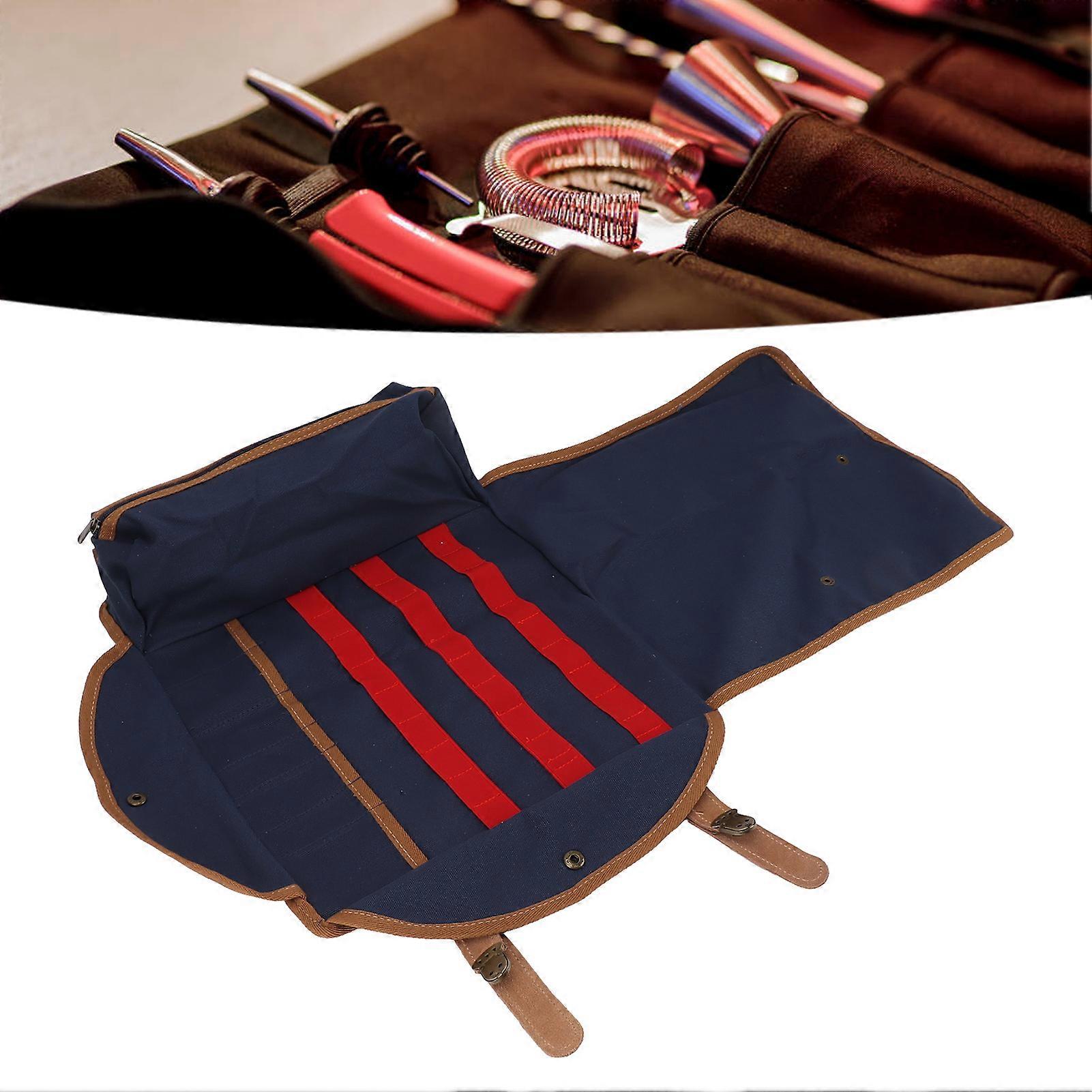 Bartender Bag Multifunctional Portable Large Capacity Canvas Travel Bartender Kit Bag with Strap for Outdoor Blue 