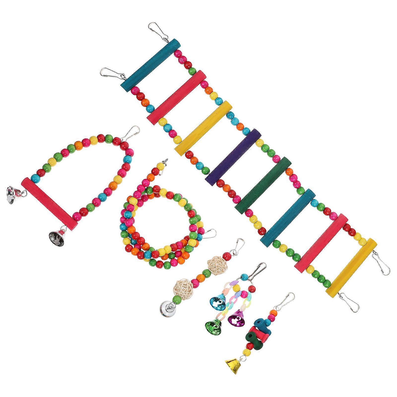 Parrot Chewing Toy Set with Ladder and Hanging Accessories for Macaws, Lovebirds, and All Parrot Species