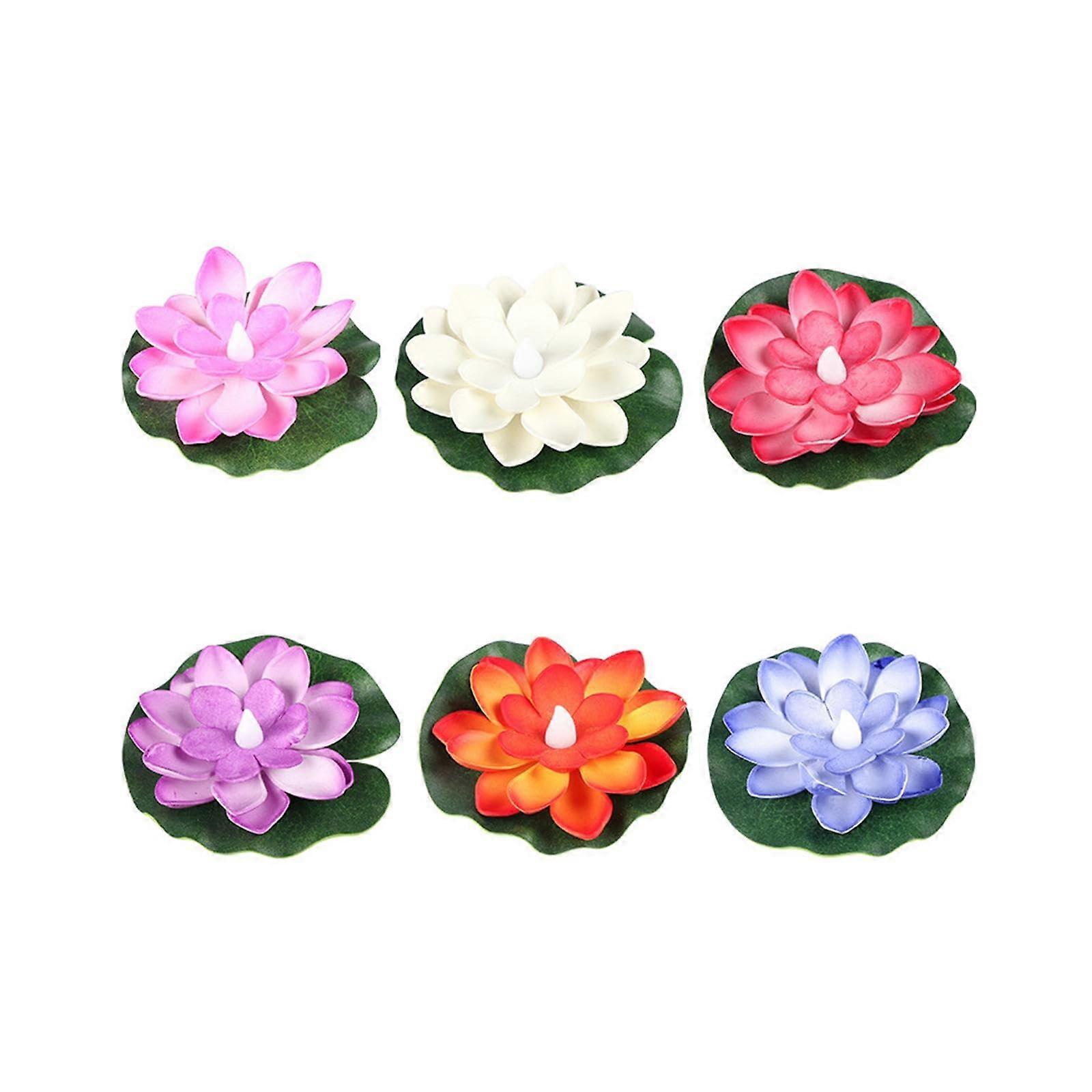 6X Floating Pool Lights Color Changing LED Lotus Lamps with Induction Switch for Outdoor Garden and Yard Decor