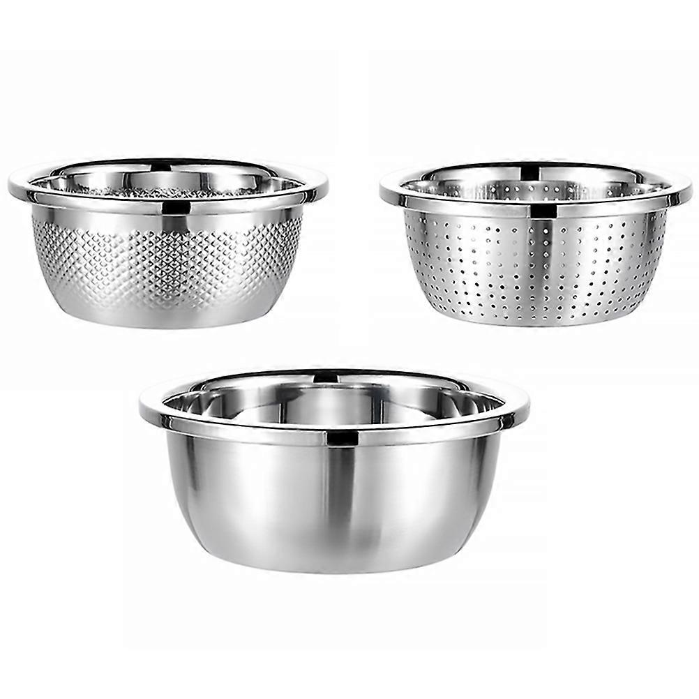 Stainless Steel Salad Basin Straining Vegetables Kitchen Use 26X26X10CM 3Pcs