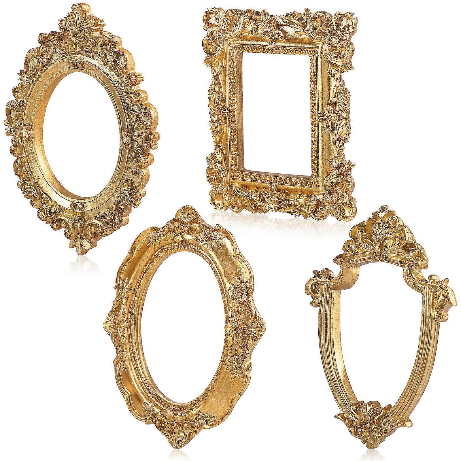 Golden Hanging Picture Frames Retro Style 12.3x10x0.8cm Decoration 4Pcs