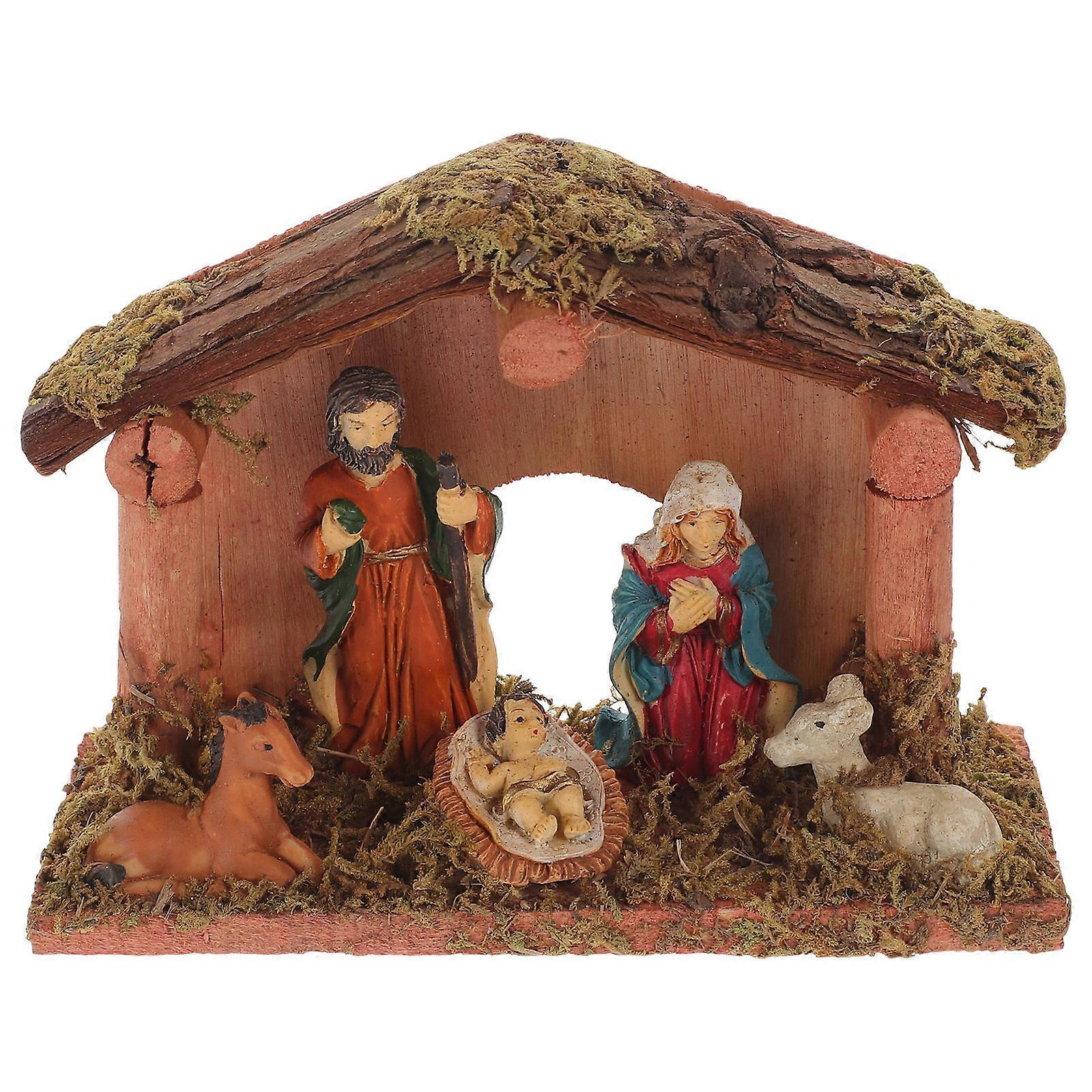 Resin Figurines Birth Of Jesus Sculpture Small Jesus Ornament Resin Christmas Nativity Scene Figurine Office Decoration 1Set