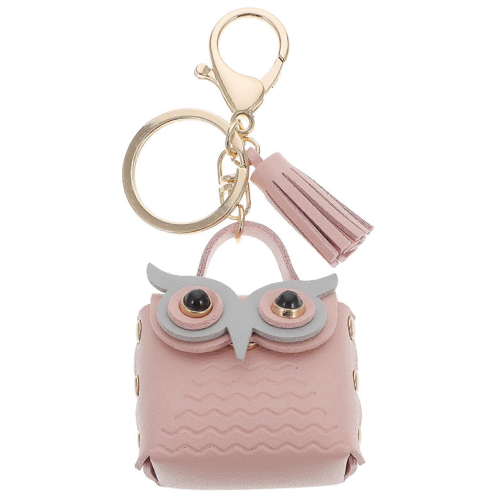 PUタッセルコインポーチ付きフクロウの形をした合金キーリング–バッグの装飾のための軽量クリエイティブキーホルダーチャームペンダント、かわいいピンクのアクセサリーギフト