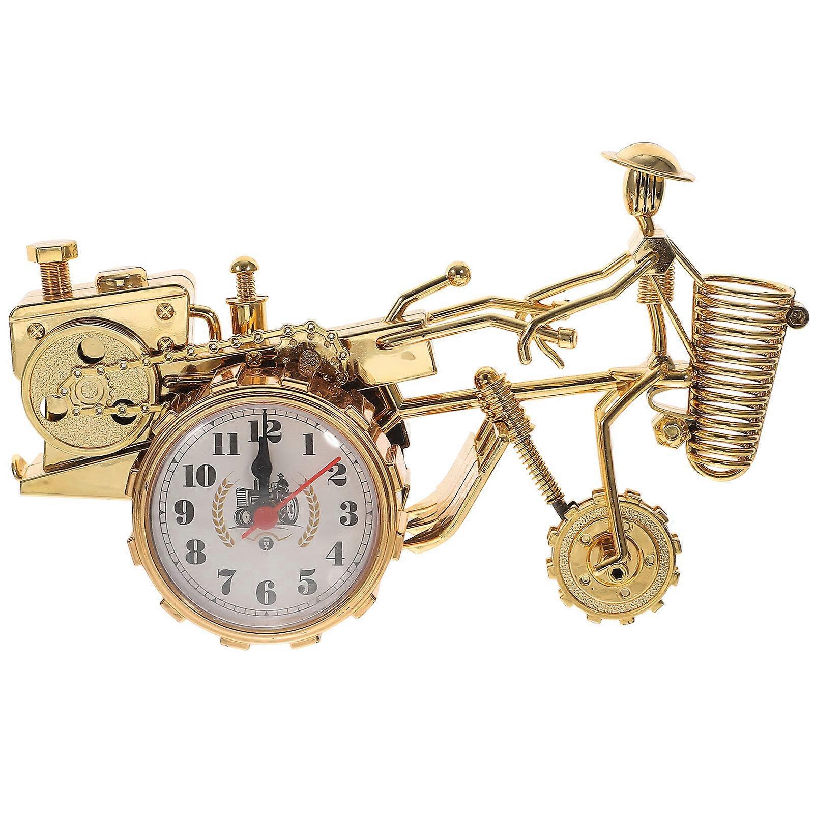 Home Table Alarm Clock Tractor Shaped Retro Style For Children Decorative Alarm Clock Golden 23.5X14.5X10CM Time Telling 1Pcs