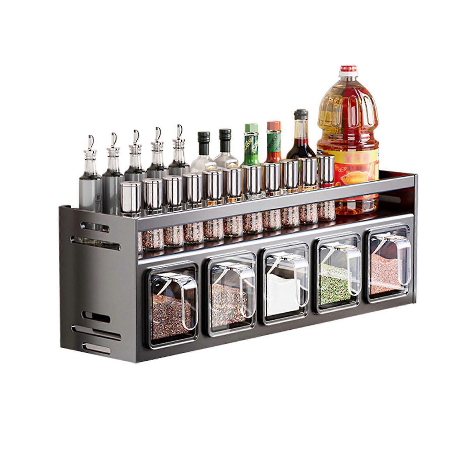 Spice Rack with Spice Jars for Kitchen, Wall Mounted or Standalone, Includes 5 Spice Boxes, Organizer for Cabinet and Worktop