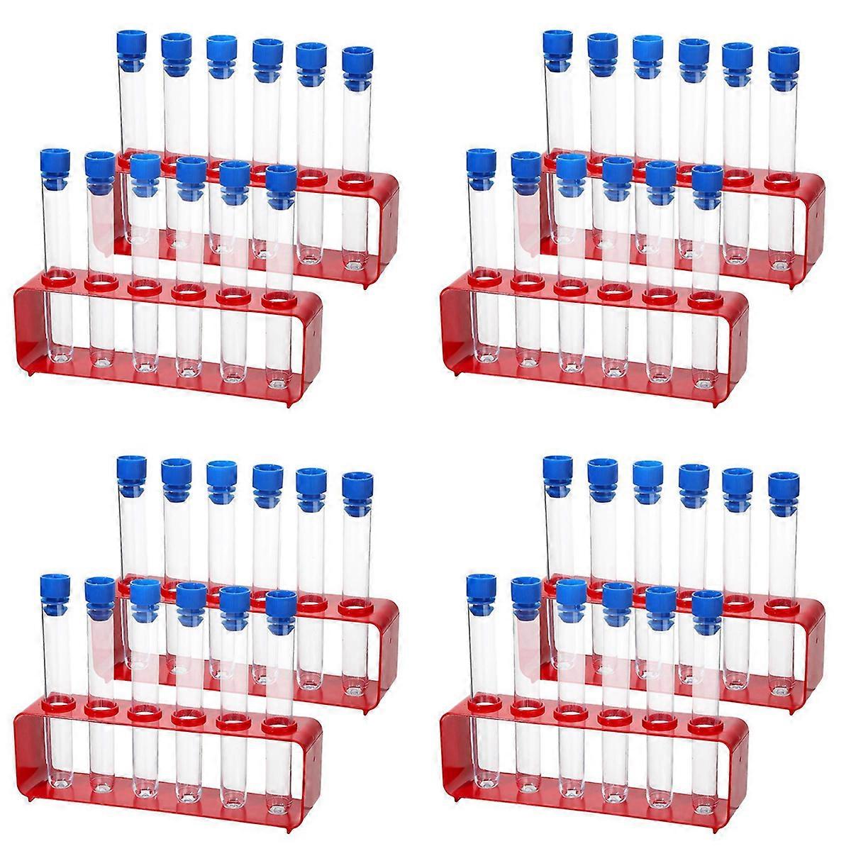 4 Sets 15 X 100mm Test Tubes with Rack Clear Plastic Test Tubes with Caps and 6 Holes Holder Rack Nu