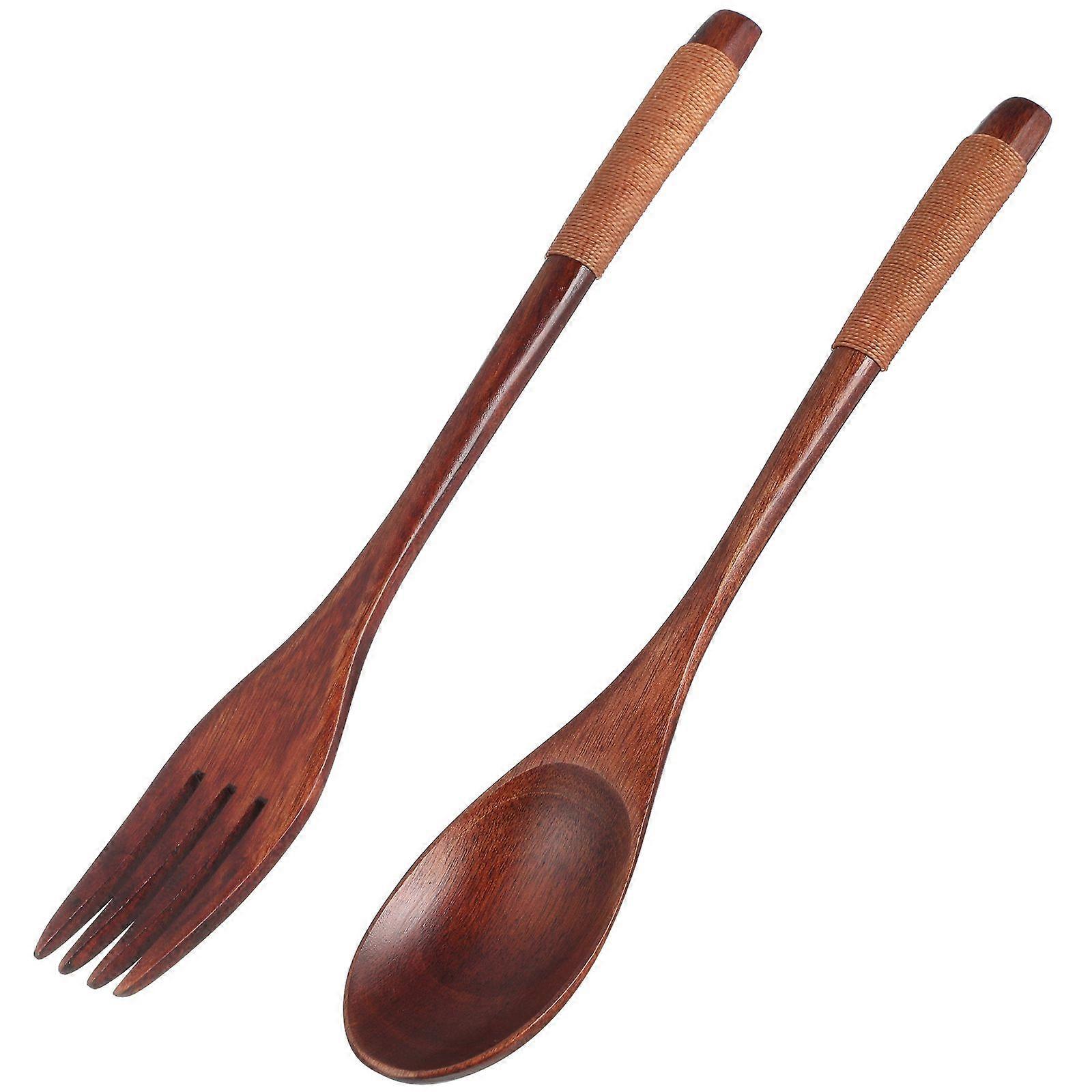 Wooden Spoon with Fork Portable Flatware Practical Tableware for Home Daily Use