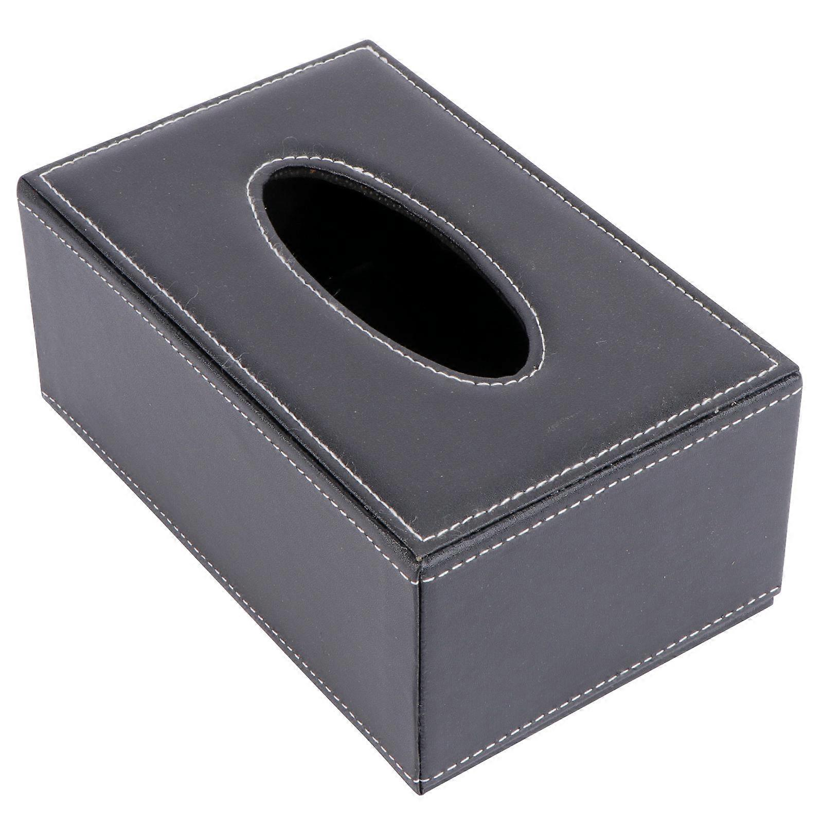 Stylish PU Tissue Box Holder, Medium Black, Stitched Design, Household Napkin Storage Container for Office, Car, Bathroom – Easy Refill