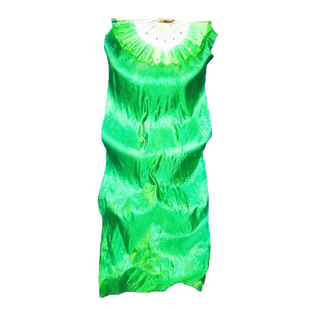 Silk Belly Dance Fan, Lengthened Gradient Green Handmade Bamboo Frame Lightweight Handheld Veil for Stage, Folk Performance and Fitness Dancing