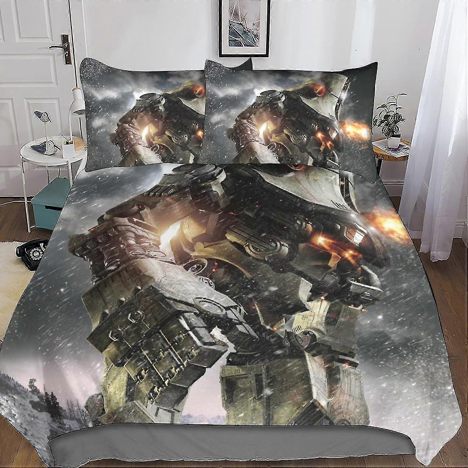 3D Printed Duvet Cover with Pillowcases Bedding Set with Zipper Closure Hypoallergenic Soft Microfiber Robot Quilt Cover Set Suitable for Ce