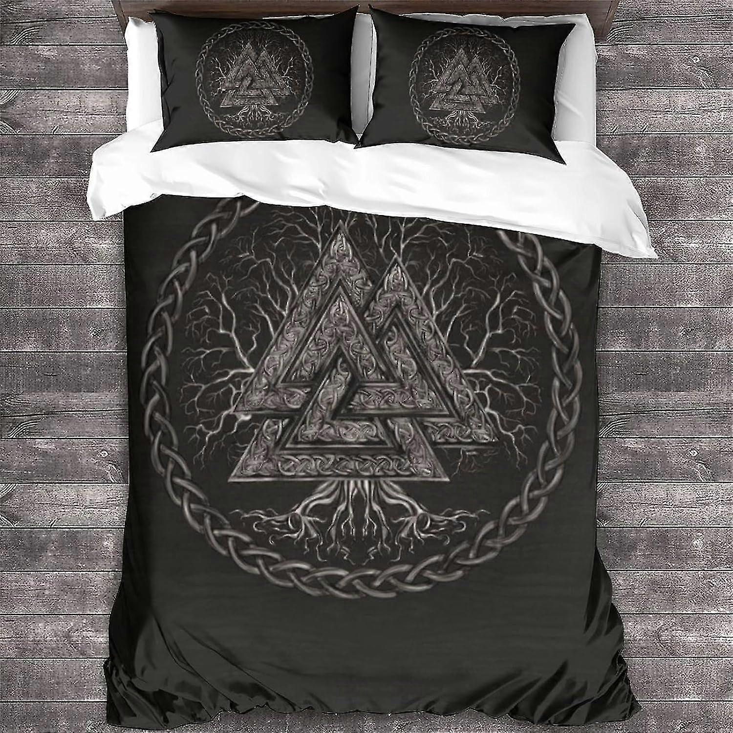 Viking Duvet Cover Set with Tree of Life Pattern and Pillowcases, Soft Microfiber with Zipper Closure