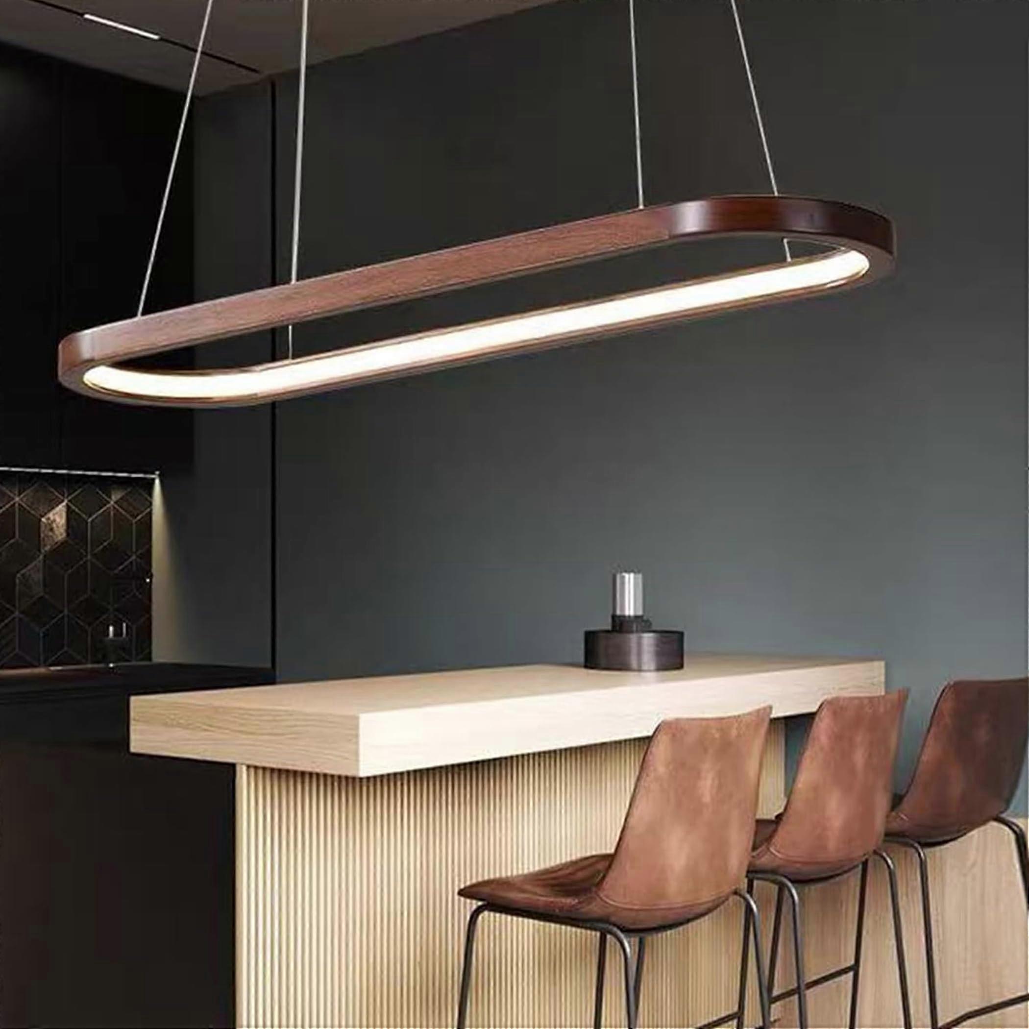 Walnut Pendant Light 70 cm Modern LED Dimmable Oval with Remote Control