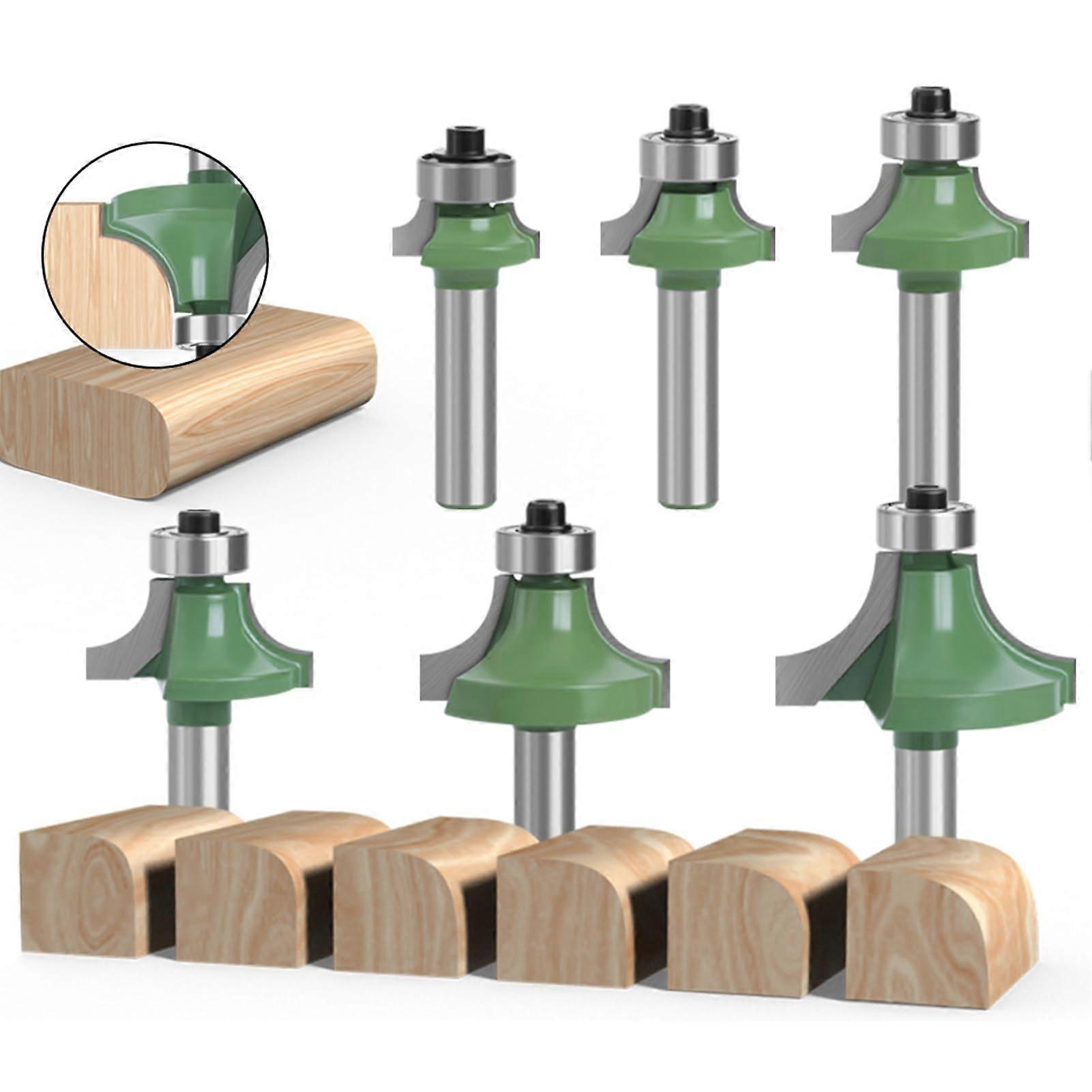 Rounding Cutter 8 mm Shank 6 Pieces Carbide Ball Bearing Cutter Set for Router, Woodworking, Rounding and Trimming
