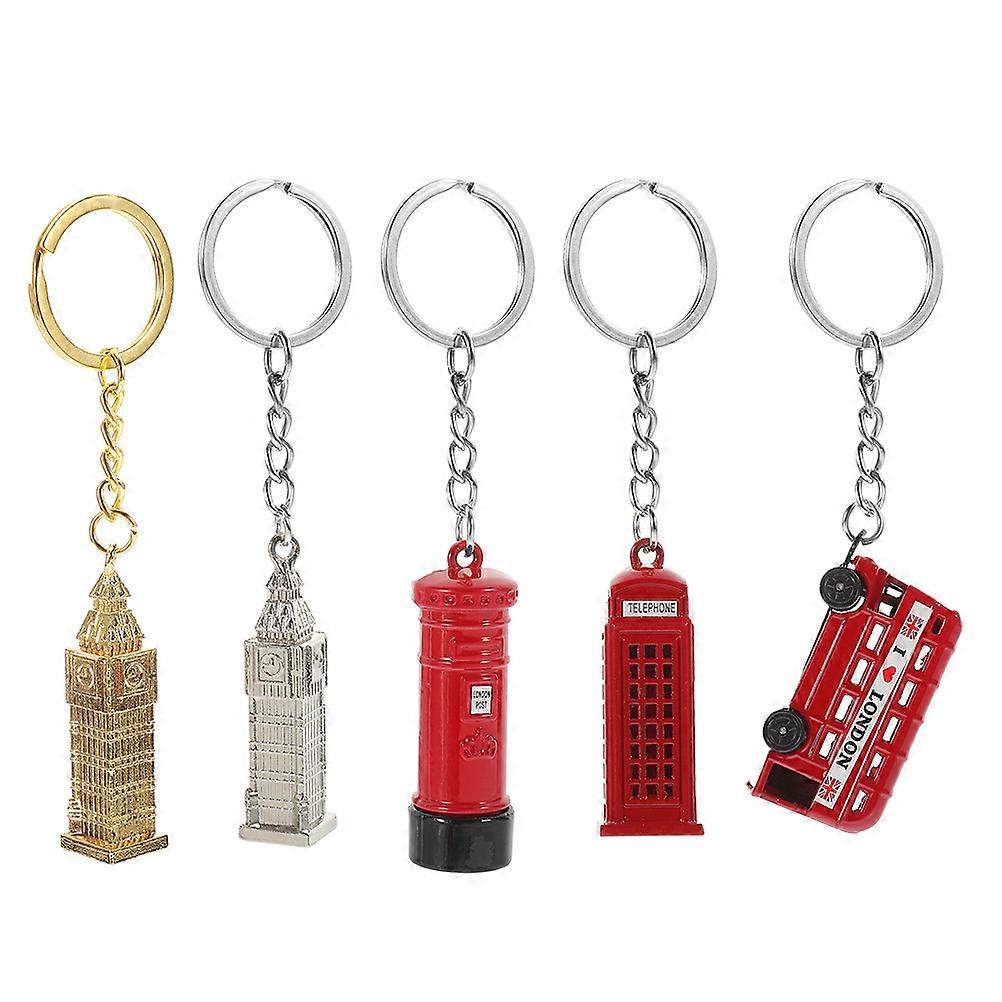 British Style Alloy Keychain Set Vintage Bus, , Post Box & Bag Charm Pendant 5PCS Multipurpose Key Ring for Decor
