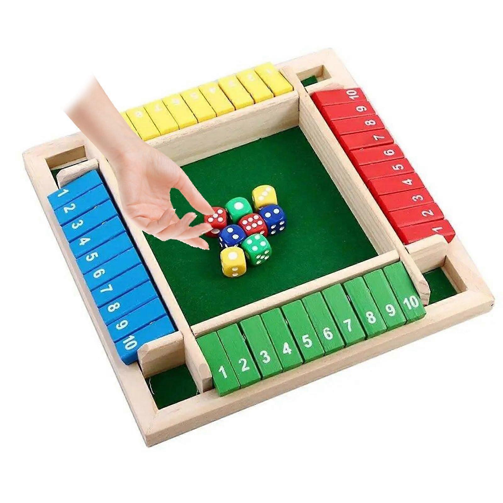Shut The Box Game, Shut The Box Dice Game, 4 Players, 4 Colors, 8 Dice, Wooden Board