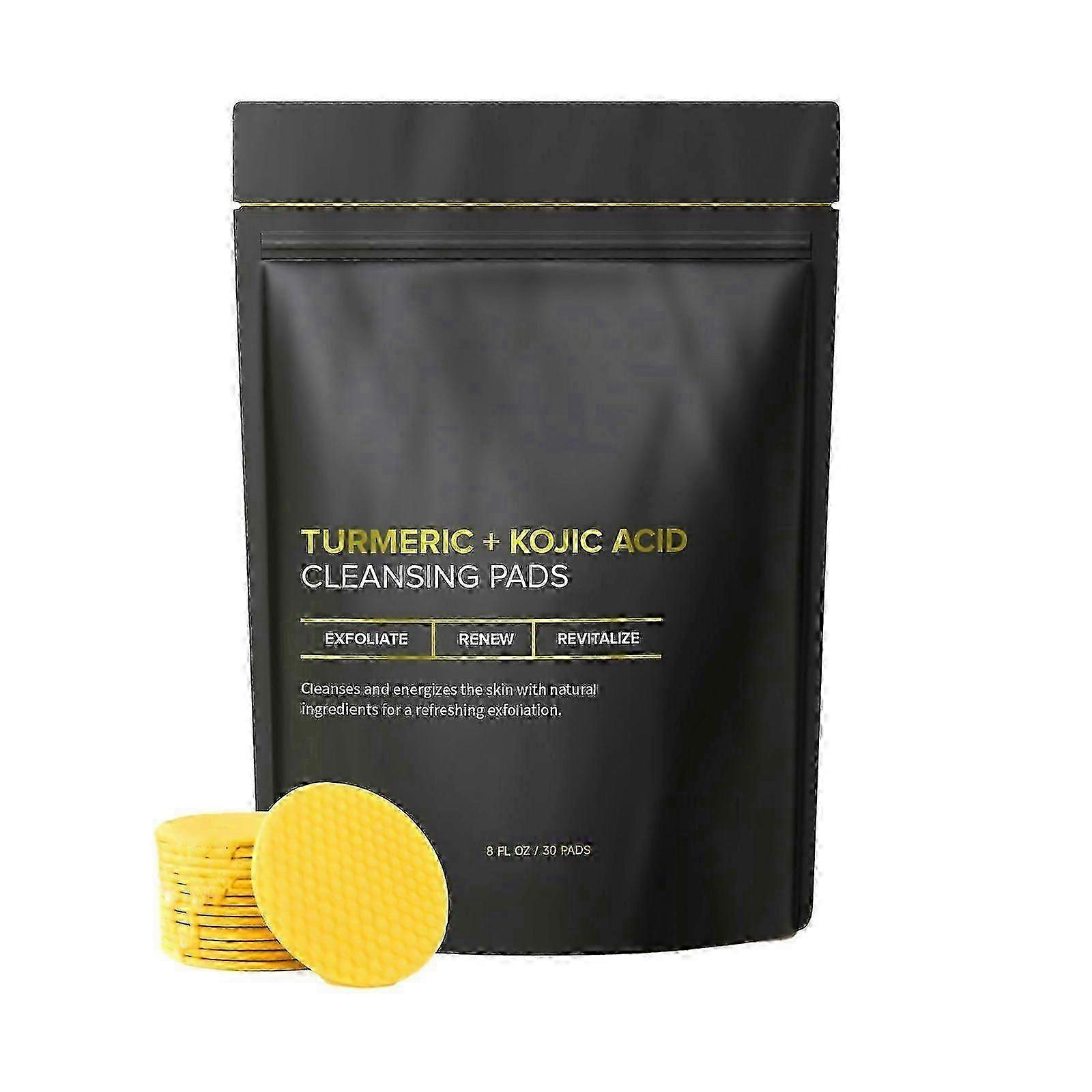 Turmeric & Kojic Acid Brightening Cleansing Pads - Vitamin C Enriched Exfoliating Face Pads for Glowing Skin, 30 Count