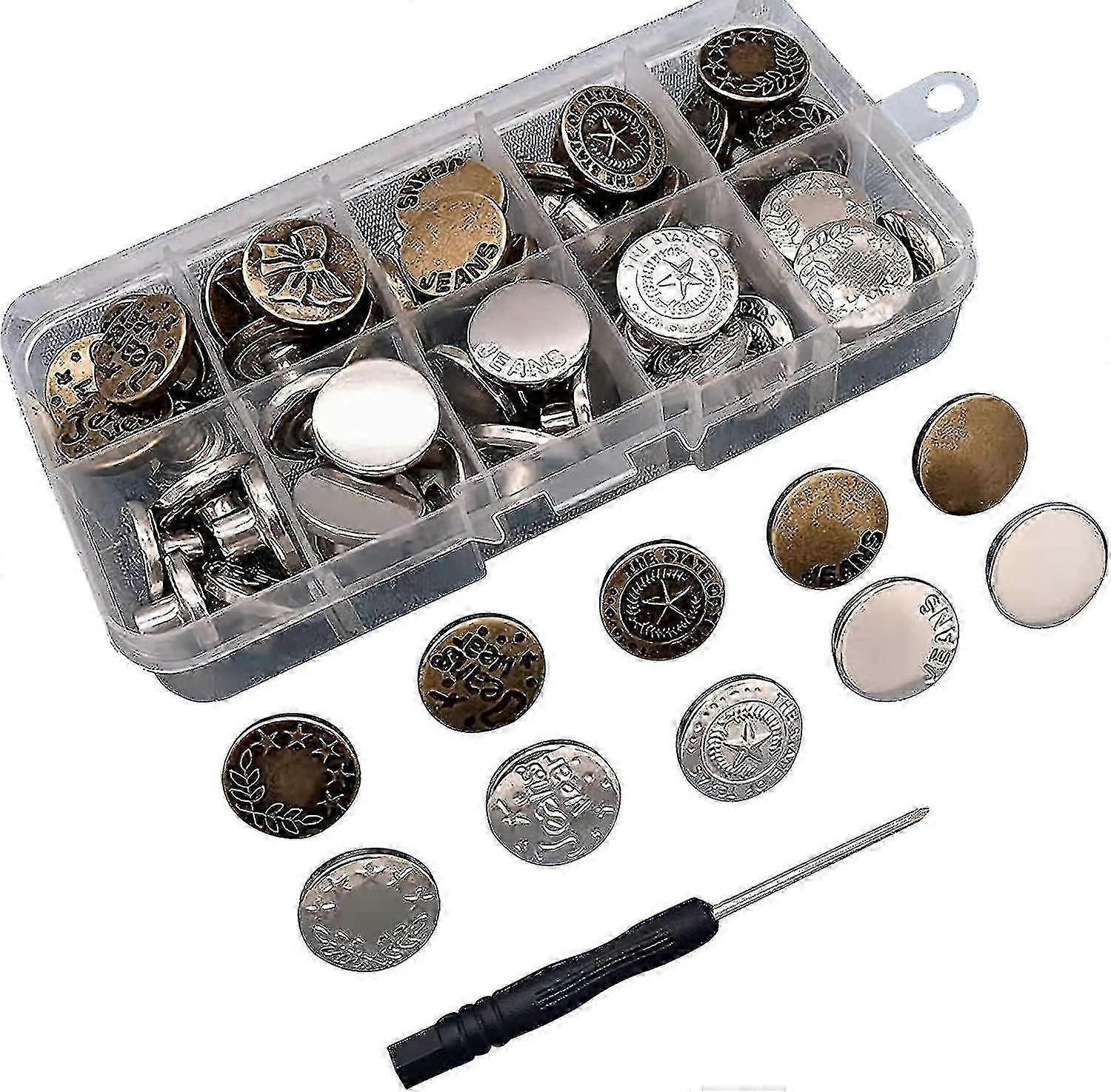 Pants repair button 17mm, 50pcs adjustable metal jeans button