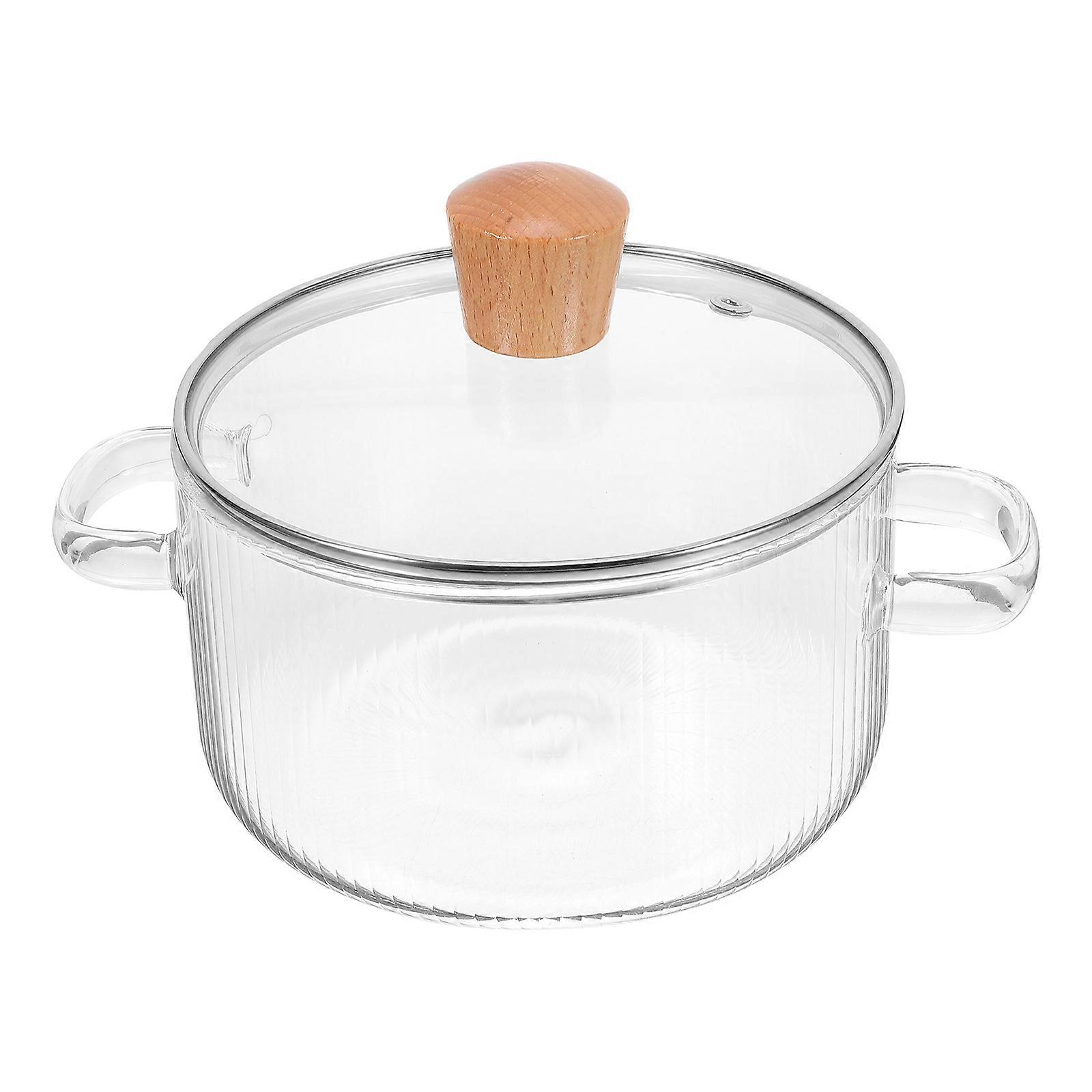 Clear Glass Noodle Pot with Handles and Lid for Soup, Pasta, and Braising – Stewing and Boiling Cookware for Home Cooking