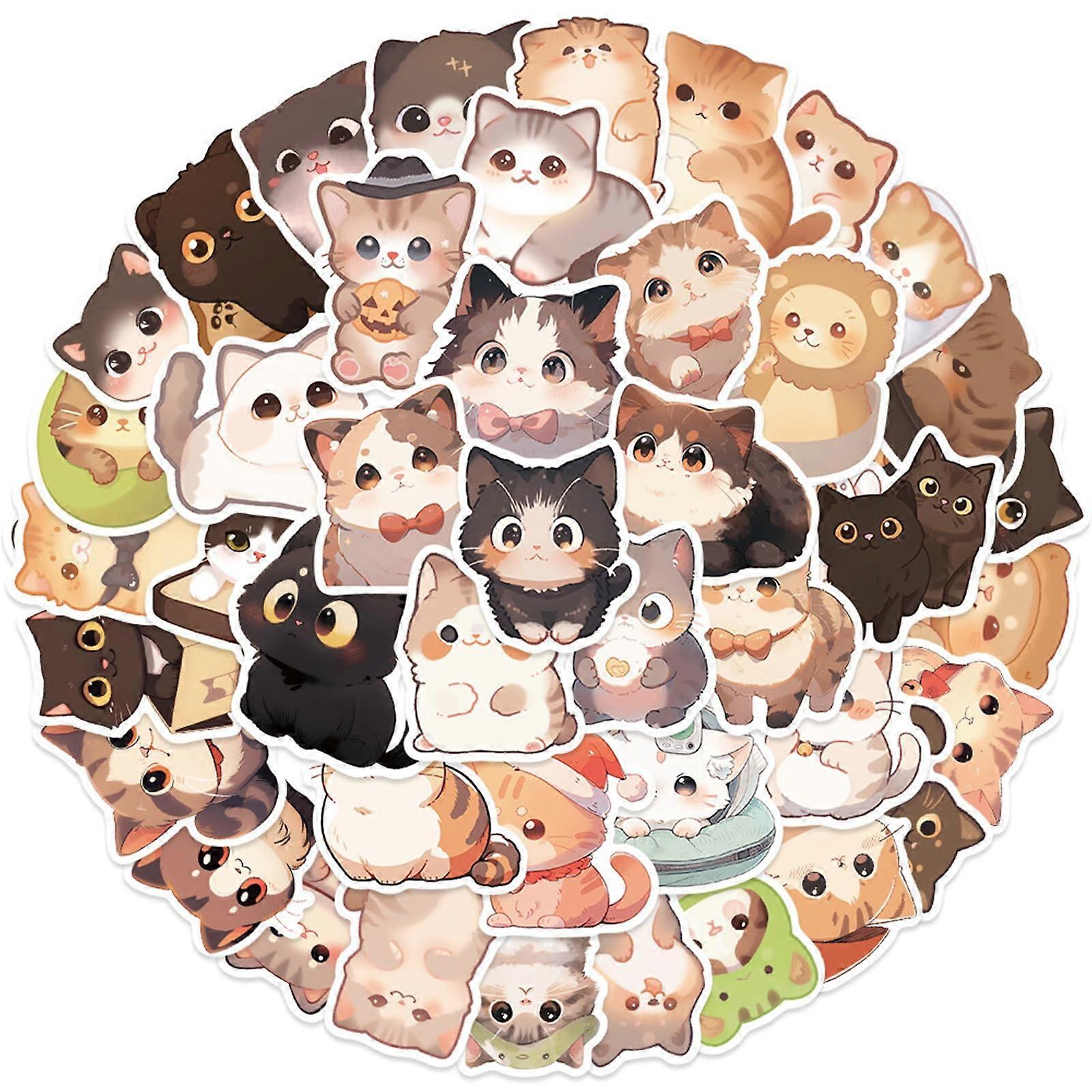 50 Counts Waterproof Cat Stickers for Scrapbooking, Notebooks, Water Bottles, Phone Cases, and Skateboards