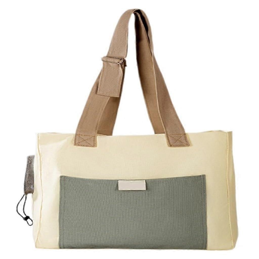 Portable cat carrier for kittens going out, breathable canvas bag with single shoulder strap, wearable crossbody bag with exposed head (Beige) Beige M