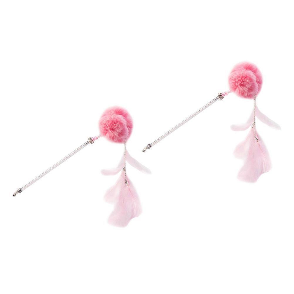 Pet Cat Teaser Toy Kitten Toys Synthetic Material Pink Round Ball Shape For Bonding with Pet 2Set