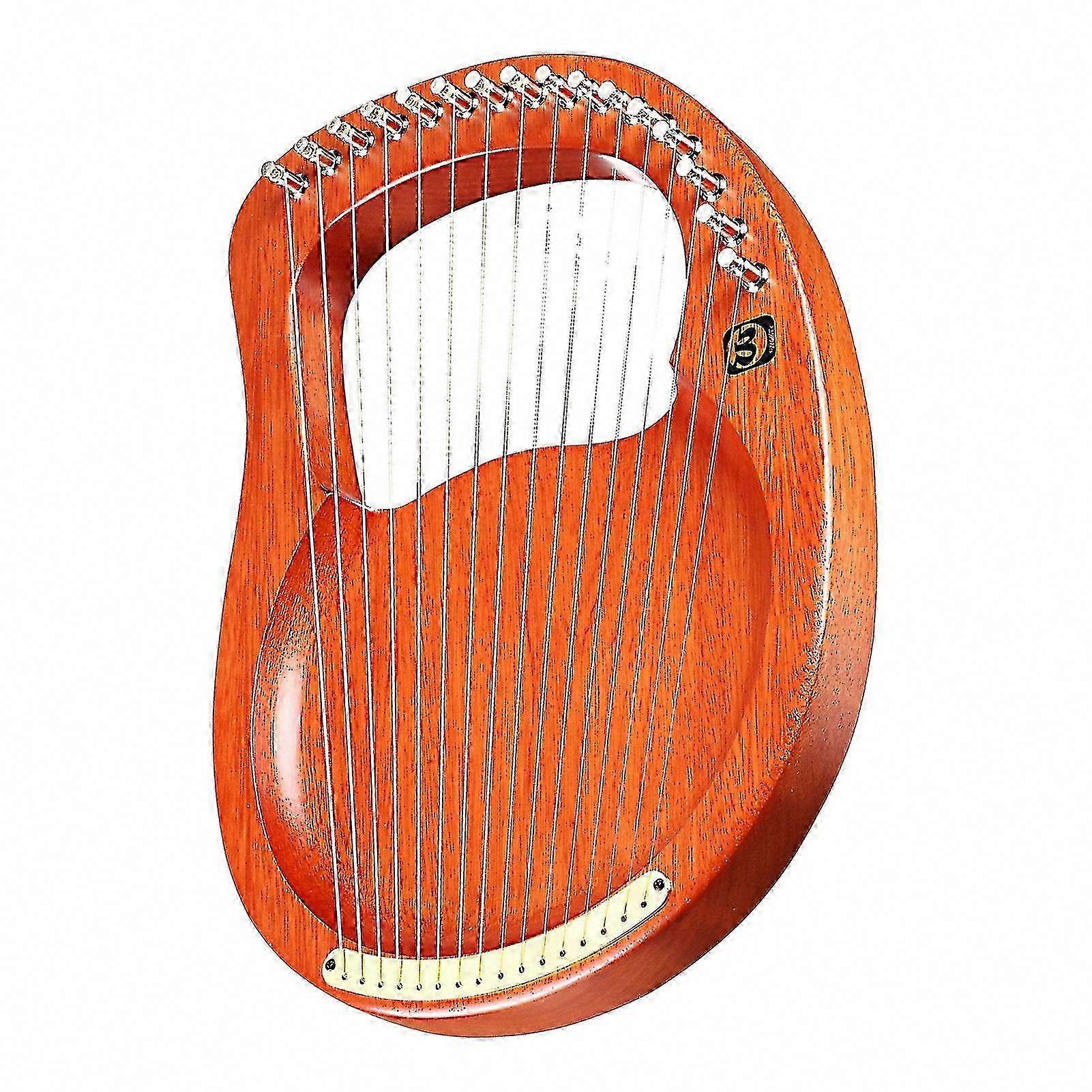 16-String Wooden Lyre Harp with Metal Strings, Mahogany Solid Wood Musical Instrument